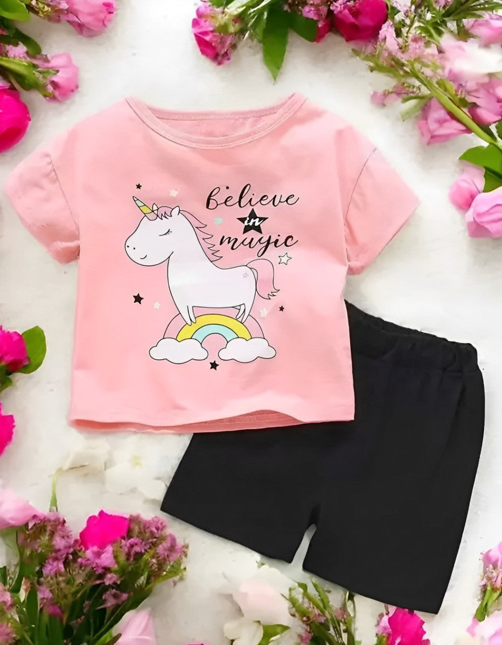 Rainbow Horse Pink Clothing Set for Kids