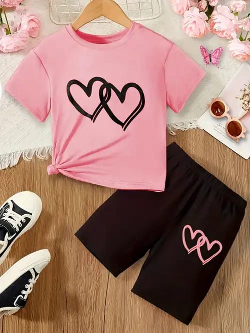 2-Love Pink Black Clothing Set for Kids