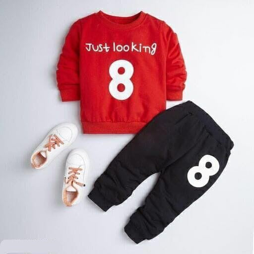 Just Looking Full Sleeve Tshirt with Black Track Pant For Kids