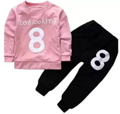 Just Looking Full Sleeve Tshirt with Black Track Pant For Kids