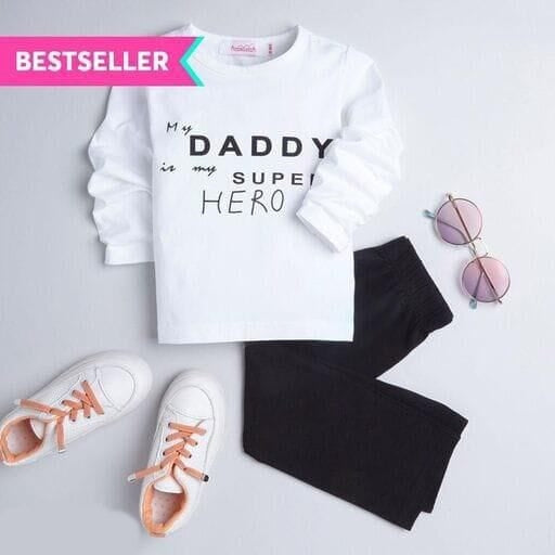 My Daddy Full Sleeve Tshirt with Black Track Pant For Kids