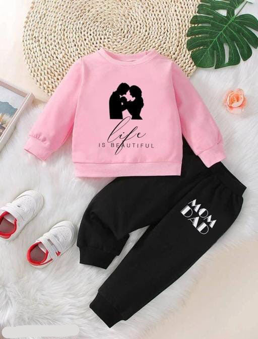 Life is Beautiful Full Sleeve Tshirt with Black Track Pant For Kids