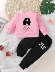 Life is Beautiful Full Sleeve Tshirt with Black Track Pant For Kids