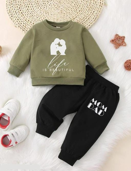 Life is Beautiful Full Sleeve Tshirt with Black Track Pant For Kids