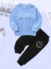 Love My Life Full Sleeve Tshirt with Black Track Pant For Kids