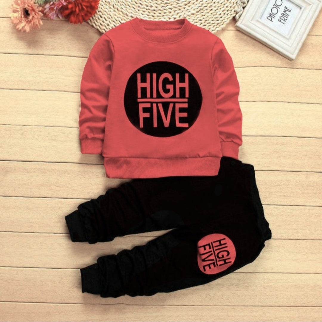 High Five Full Sleeve Tshirt with Black Track Pant For Kids