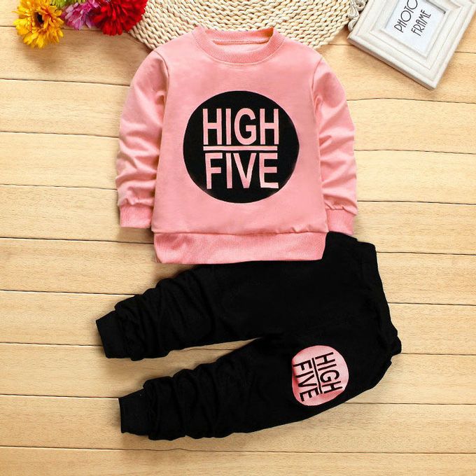 High Five Full Sleeve Tshirt with Black Track Pant For Kids