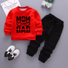 New Mom Dad Full Sleeve Tshirt with Black Track Pant For Kids