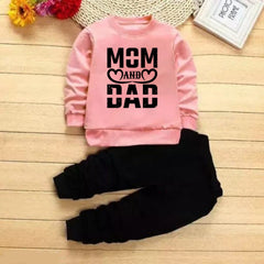 New Mom Dad Full Sleeve Tshirt with Black Track Pant For Kids