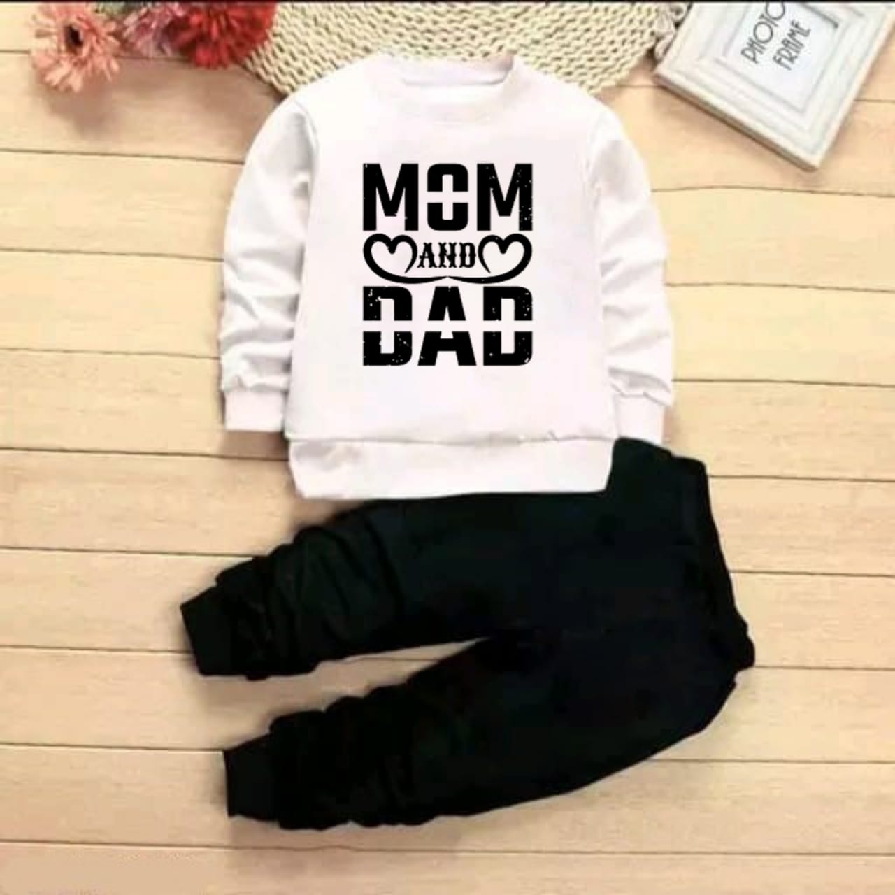 New Mom Dad Full Sleeve Tshirt with Black Track Pant For Kids