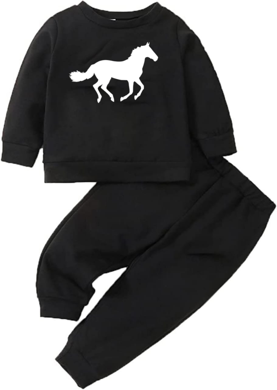 Horse Full Sleeve Tshirt with Black Track Pant For Kids