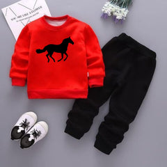 Horse Full Sleeve Tshirt with Black Track Pant For Kids