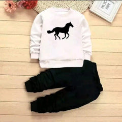 Horse Full Sleeve Tshirt with Black Track Pant For Kids