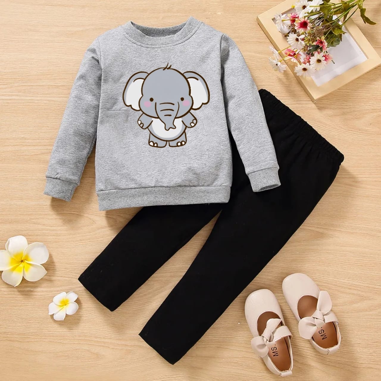 Hathi Full Sleeve Tshirt with Black Track Pant For Kids