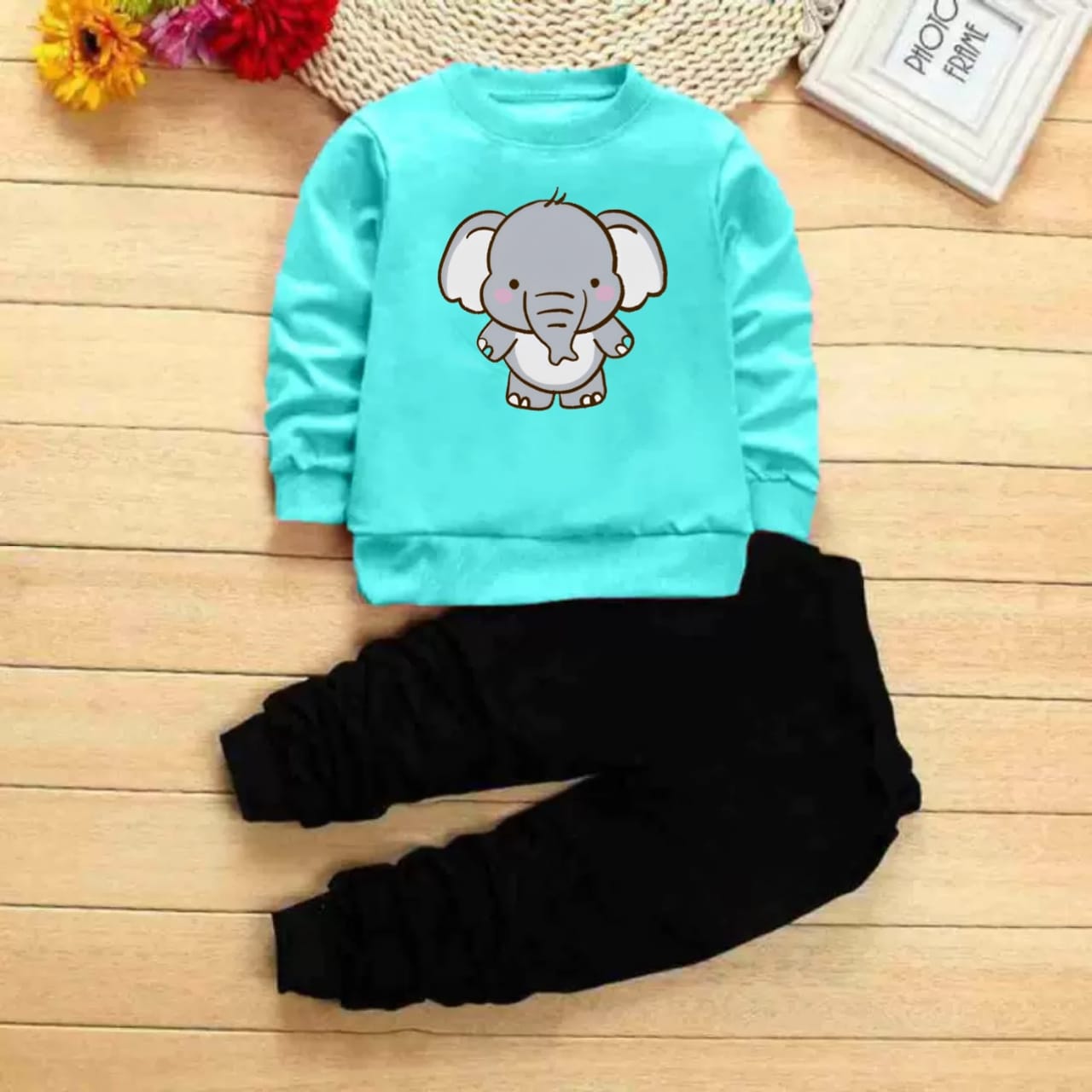 Hathi Full Sleeve Tshirt with Black Track Pant For Kids