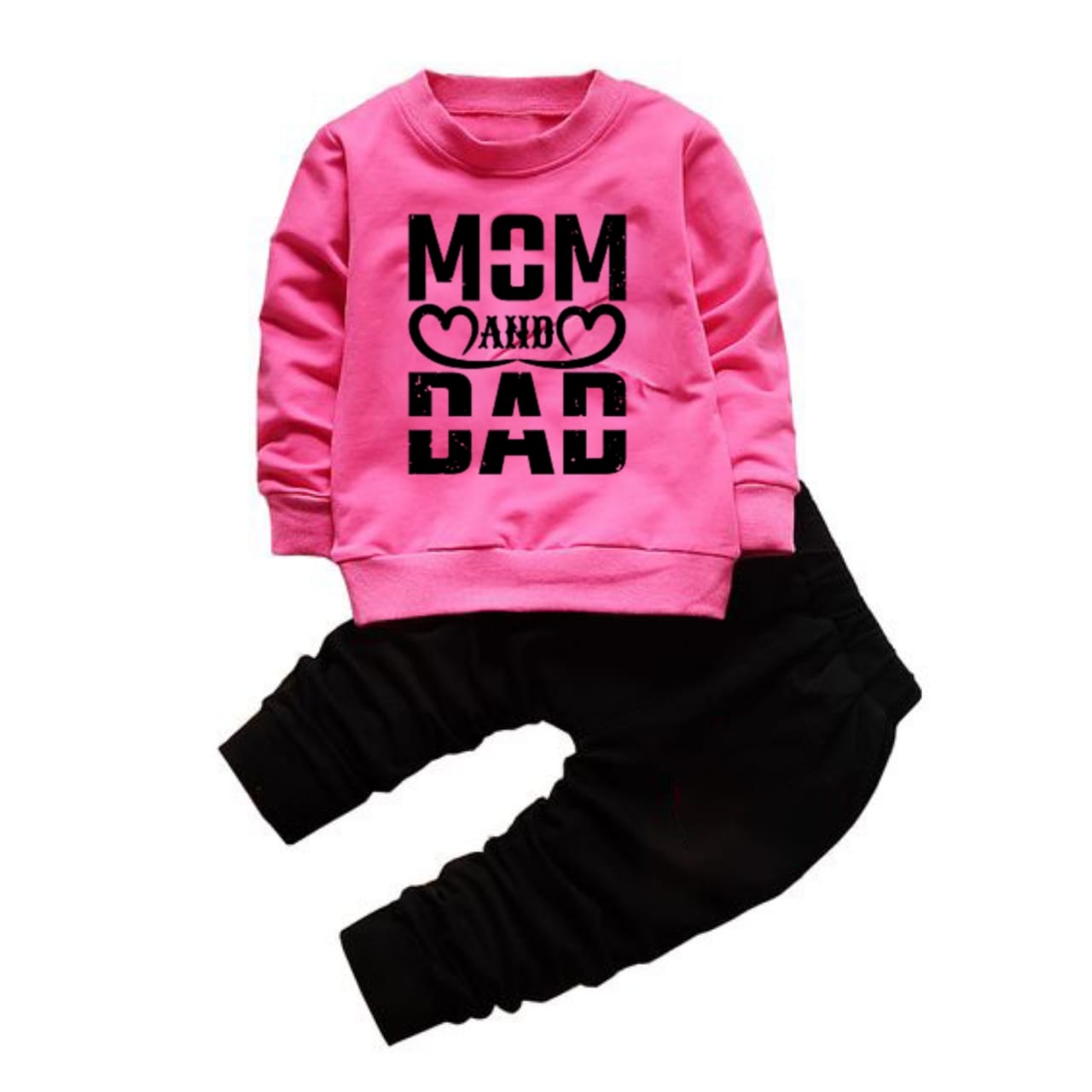 New Mom Dad Full Sleeve Tshirt with Black Track Pant For Kids