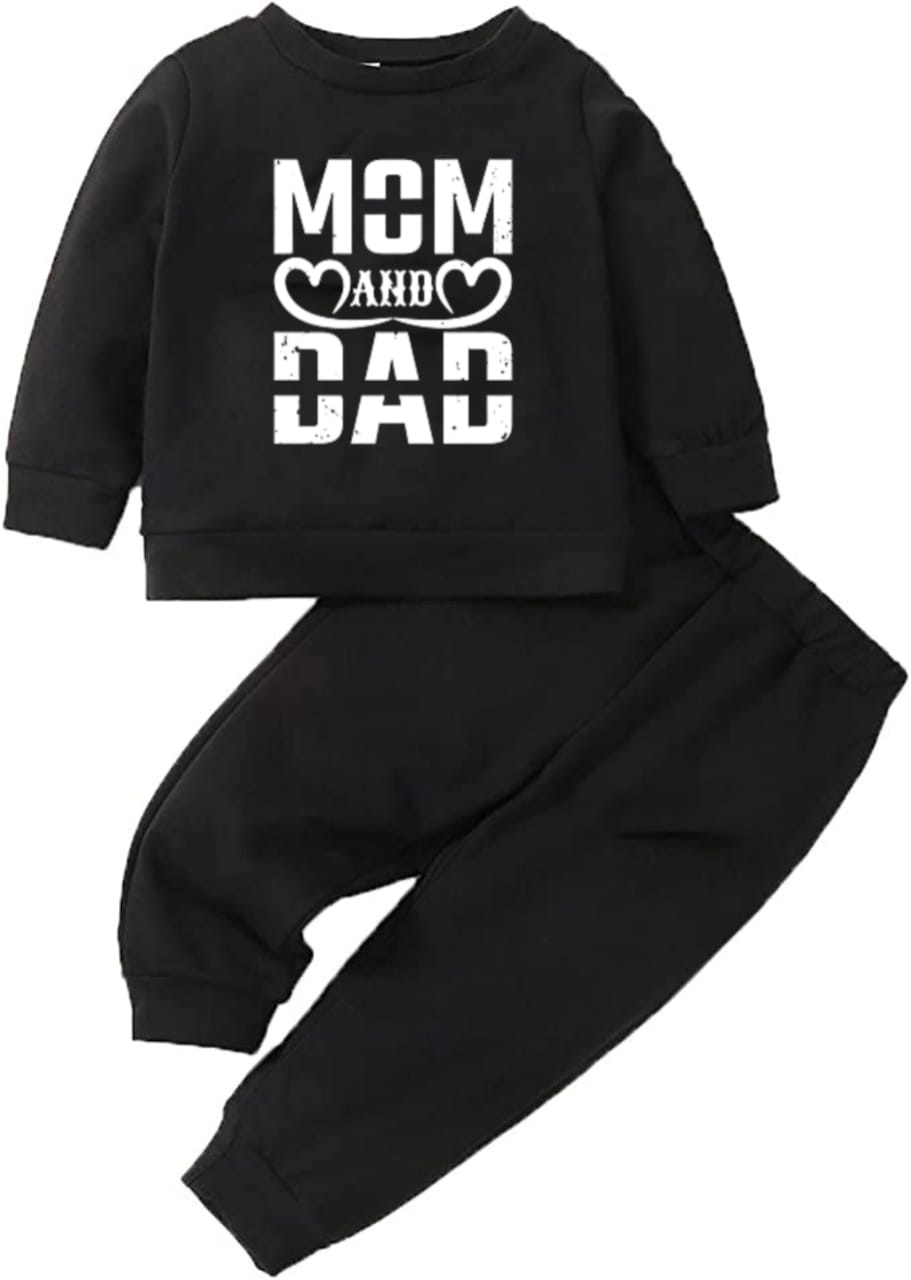 New Mom Dad Full Sleeve Tshirt with Black Track Pant For Kids