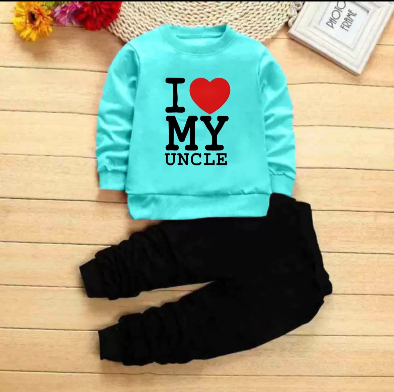 I Love Uncle Full Sleeve Tshirt with Black Track Pant For Kids