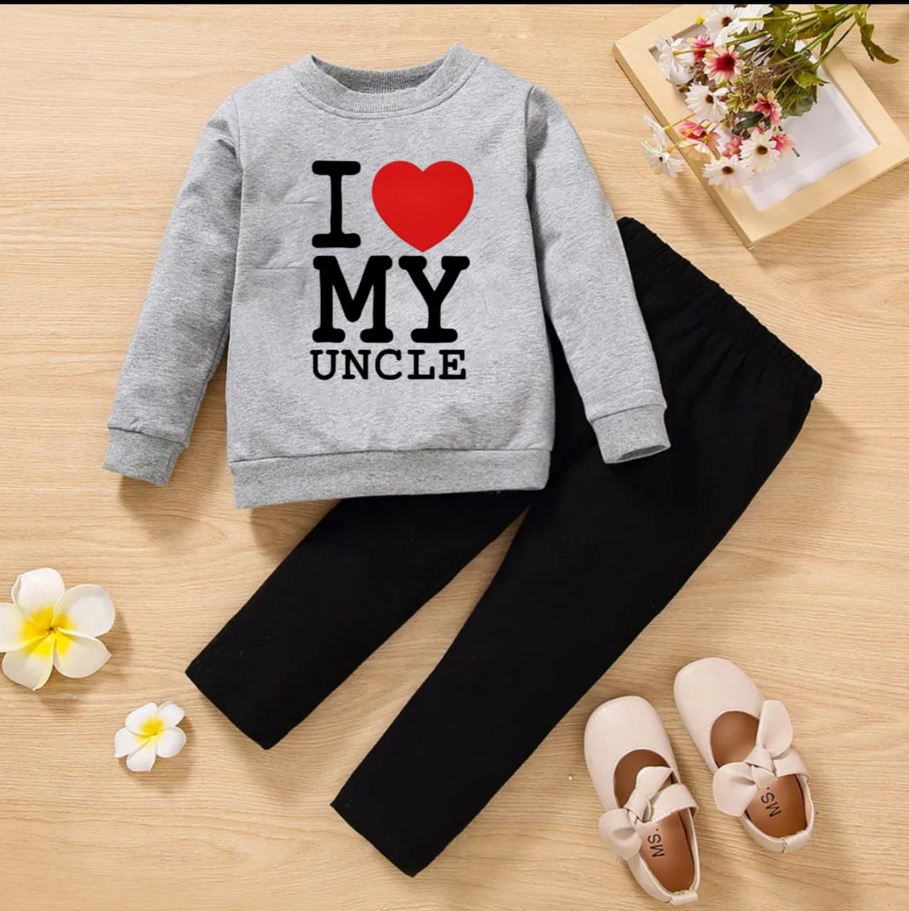 I Love Uncle Full Sleeve Tshirt with Black Track Pant For Kids