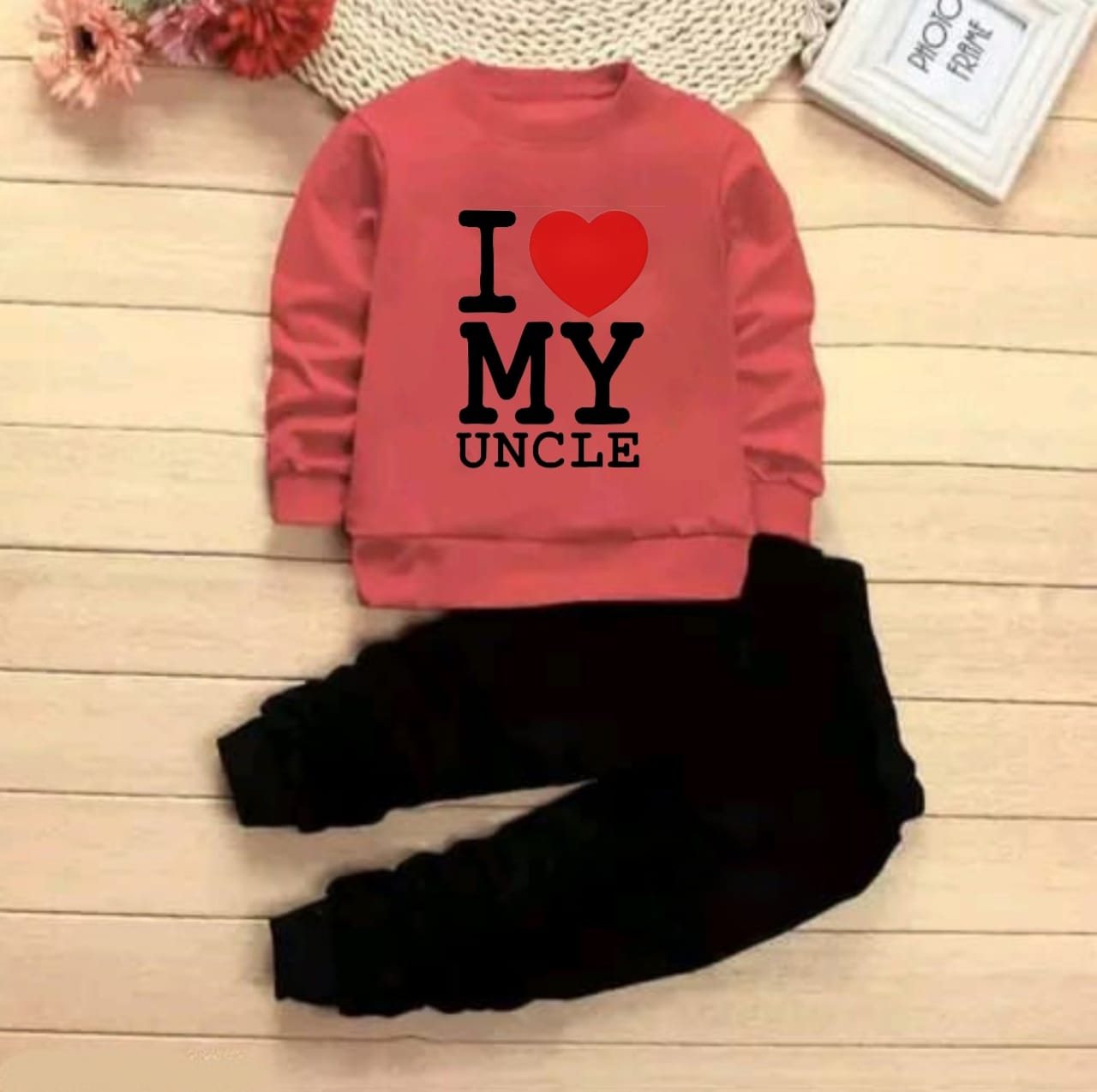 I Love Uncle Full Sleeve Tshirt with Black Track Pant For Kids