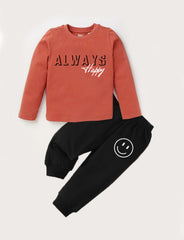 Always Happy Full Sleeve Tshirt with Black Track Pant For Kids