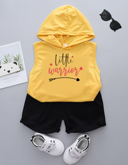 Little Warrior Sleeveless Hoodie with Black Shorts For Kids