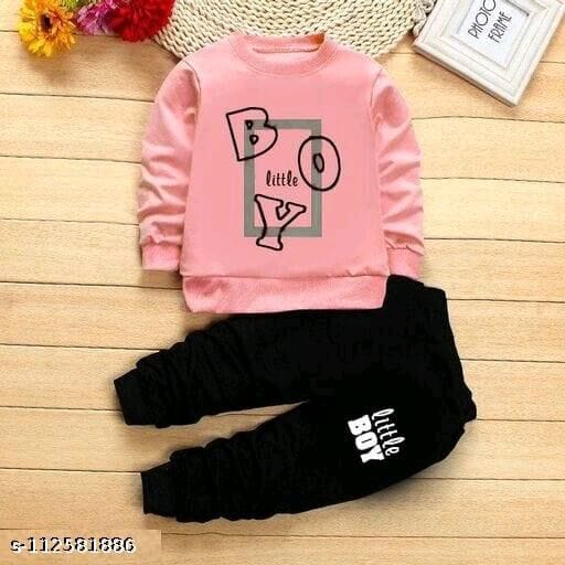 Little Boy Full Sleeve Tshirt with Black Track Pant For Kids