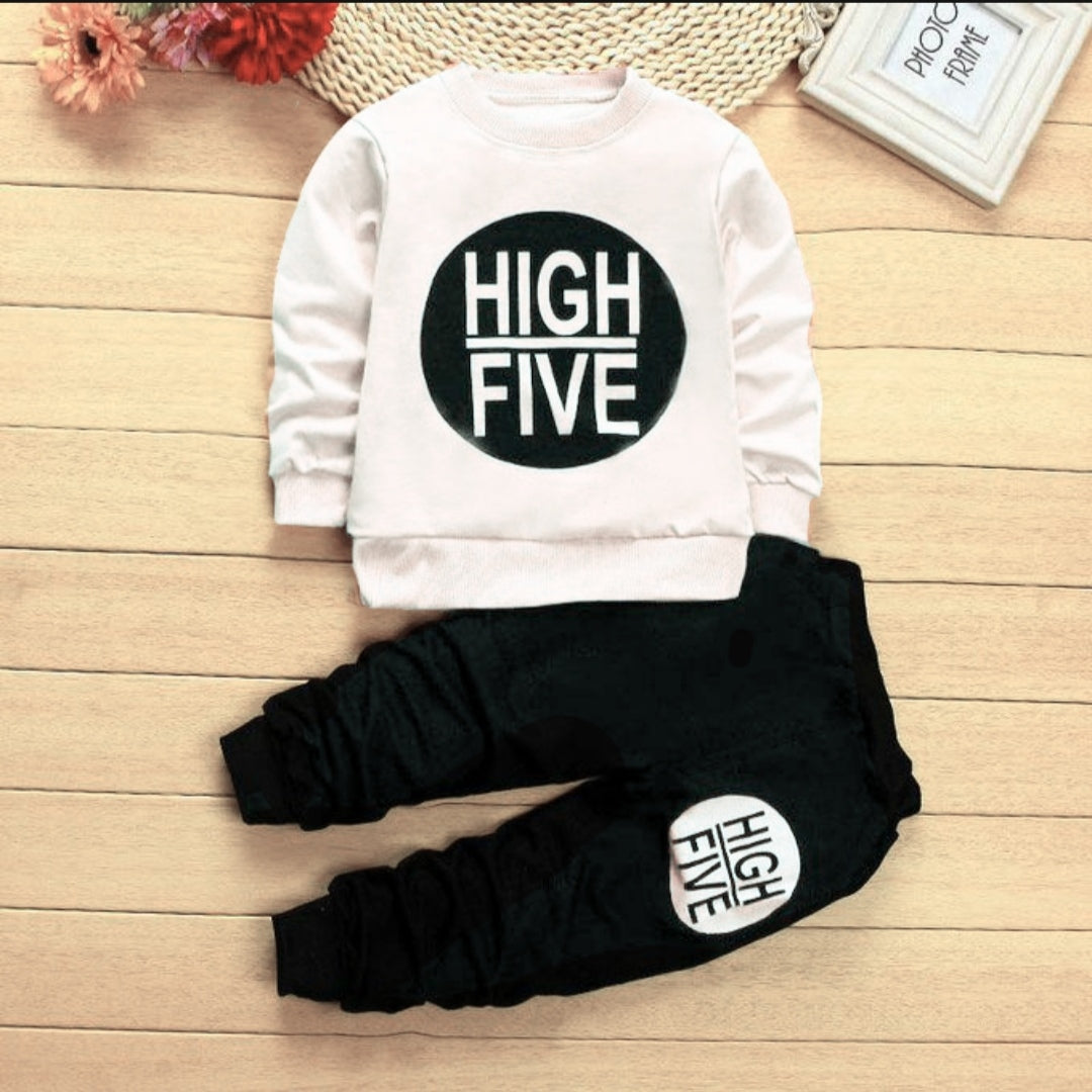 High Five Full Sleeve Tshirt with Black Track Pant For Kids