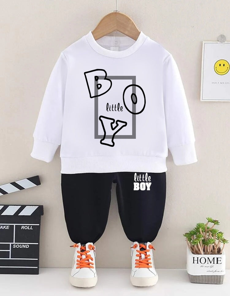 Little Boy Full Sleeve Tshirt with Black Track Pant For Kids