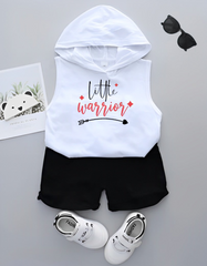 Little Warrior Sleeveless Hoodie with Black Shorts For Kids